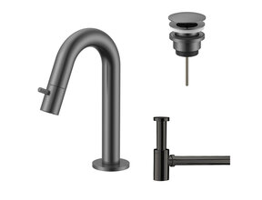 Fonteinkraan set Stria Lux Gunmetal (PVD) Toiletkraan + Sifon + Clickwaste