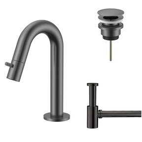 Fonteinkraan set Stria Lux Gunmetal (PVD) Toiletkraan + Sifon + Clickwaste