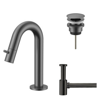 ALONI Fonteinkraan set Stria Lux Gunmetal (PVD) Toiletkraan + Sifon + Clickwaste