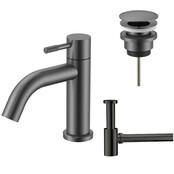 Fonteinkraan set Stria Gunmetal (PVD) Toiletkraan + Sifon + Clickwaste