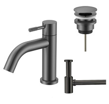 Fonteinkraan set Stria Gunmetal (PVD) Toiletkraan + Sifon + Clickwaste