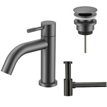 Fonteinkraan set Stria Gunmetal (PVD) Toiletkraan + Sifon + Clickwaste