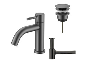 Fonteinkraan set Stria Gunmetal (PVD) Toiletkraan + Sifon + Clickwaste