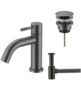 ALONI Fonteinkraan set Stria Gunmetal (PVD) Toiletkraan + Sifon + Clickwaste