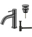 ALONI Fonteinkraan set Stria Gunmetal (PVD) Toiletkraan + Sifon + Clickwaste