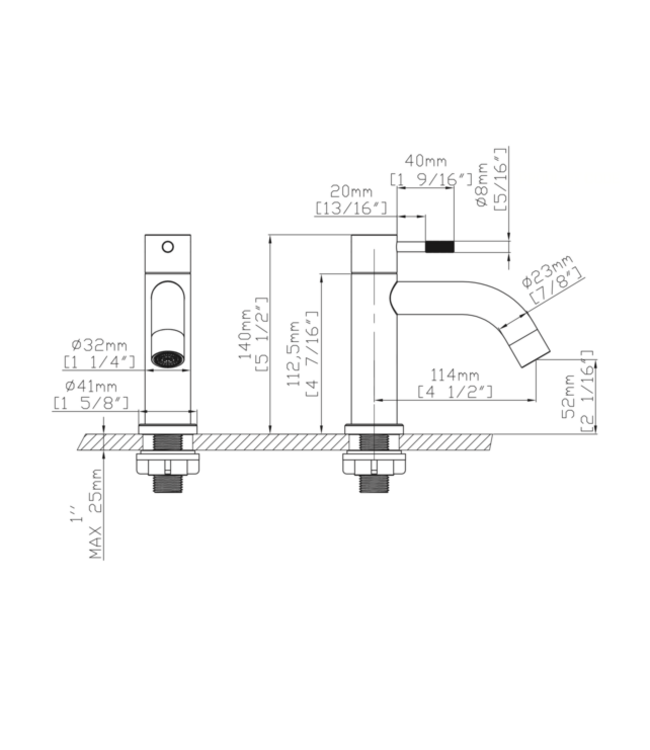 Fonteinkraan set Stria Gunmetal (PVD) Toiletkraan + Sifon + Clickwaste