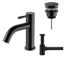 Fonteinkraan set Stria Mat Zwart (PVD) Toiletkraan + Sifon + Clickwaste