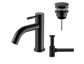 Fonteinkraan set Stria Mat Zwart (PVD) Toiletkraan + Sifon + Clickwaste