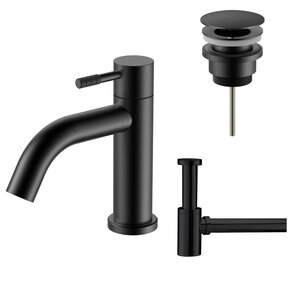 Fonteinkraan set Stria Mat Zwart (PVD) Toiletkraan + Sifon + Clickwaste