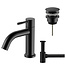 Fonteinkraan set Stria Mat Zwart (PVD) Toiletkraan + Sifon + Clickwaste