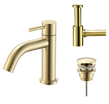 Fonteinkraan set Stria Geborsteld Goud (PVD) Toiletkraan + Sifon + Clickwaste