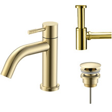 Fonteinkraan set Stria Geborsteld Goud (PVD) Toiletkraan + Sifon + Clickwaste