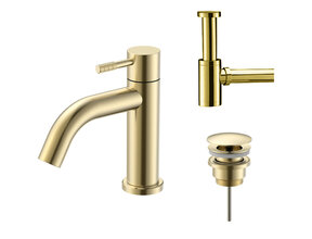 Fonteinkraan set Stria Geborsteld Goud (PVD) Toiletkraan + Sifon + Clickwaste