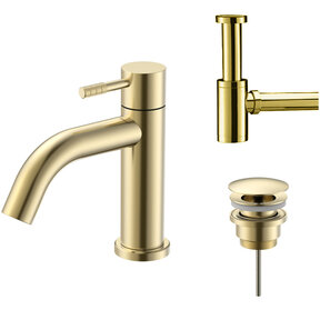 Fonteinkraan set Stria Geborsteld Goud (PVD) Toiletkraan + Sifon + Clickwaste