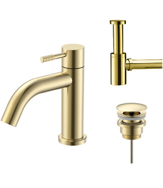 ALONI Fonteinkraan set Stria Geborsteld Goud (PVD) Toiletkraan + Sifon + Clickwaste