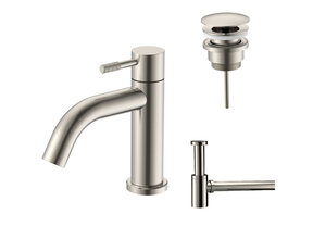 Fonteinkraan set Stria Geborsteld RVS Toiletkraan + Sifon + Clickwaste