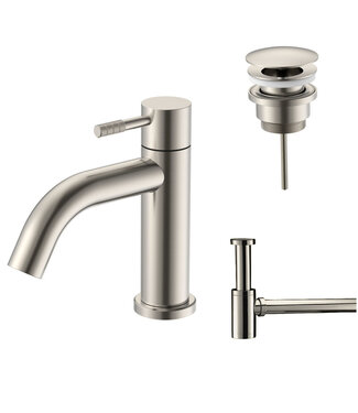 ALONI Fonteinkraan set Stria Geborsteld RVS Toiletkraan + Sifon + Clickwaste