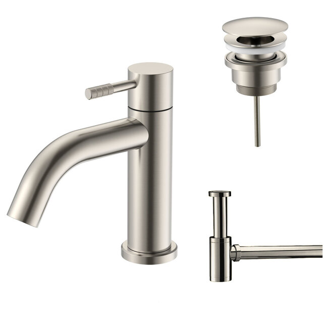 Fonteinkraan set Stria Geborsteld RVS Toiletkraan + Sifon + Clickwaste