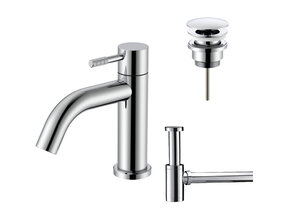 Fonteinkraan set Stria Chroom Toiletkraan + Sifon + Clickwaste