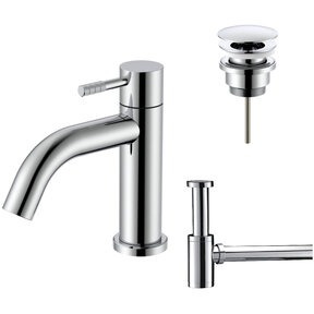 Fonteinkraan set Stria Chroom Toiletkraan + Sifon + Clickwaste