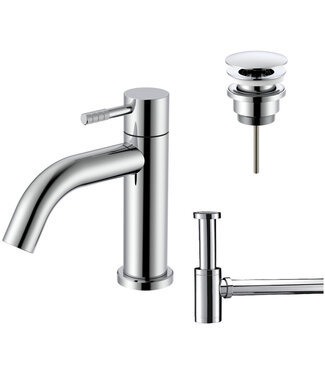 ALONI Fonteinkraan set Stria Chroom Toiletkraan + Sifon + Clickwaste