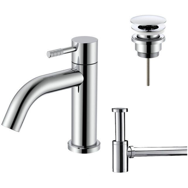 Fonteinkraan set Stria Chroom Toiletkraan + Sifon + Clickwaste