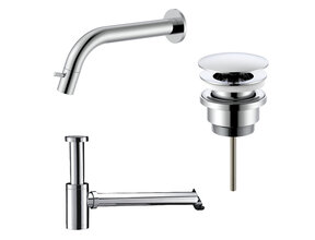 Fonteinkraan set Inbouw  Stria Chroom inkortbaar Toiletkraan + Sifon + Clickwaste