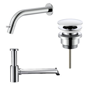 Fonteinkraan set Inbouw  Stria Chroom inkortbaar Toiletkraan + Sifon + Clickwaste