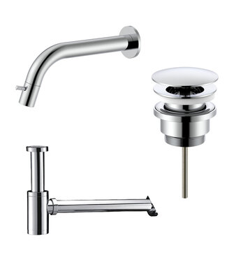 ALONI Fonteinkraan set Inbouw  Stria Chroom inkortbaar Toiletkraan + Sifon + Clickwaste