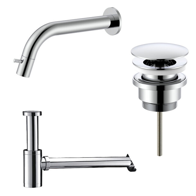 Fonteinkraan set Inbouw  Stria Chroom inkortbaar Toiletkraan + Sifon + Clickwaste