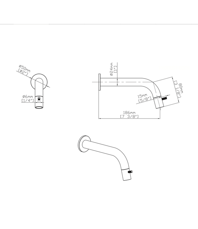 Fonteinkraan set Inbouw  Stria RVS inkortbaar Toiletkraan + Sifon + Clickwaste