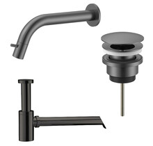 Fonteinkraan set Inbouw Stria Gunmetal inkortbaar Toiletkraan + Sifon + Clickwaste