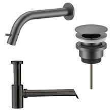 Fonteinkraan set Inbouw Stria Gunmetal inkortbaar Toiletkraan + Sifon + Clickwaste