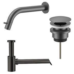 Fonteinkraan set Inbouw Stria Gunmetal inkortbaar Toiletkraan + Sifon + Clickwaste