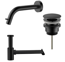 Fonteinkraan set Inbouw Stria Mat Zwart inkortbaar Toiletkraan + Sifon + Clickwaste