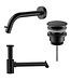 ALONI Fonteinkraan set Inbouw Stria Mat Zwart inkortbaar Toiletkraan + Sifon + Clickwaste