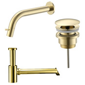 Fonteinkraan set Inbouw Stria Geborsteld Goud inkortbaar Toiletkraan + Sifon + Clickwaste