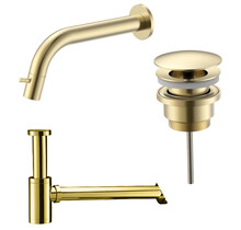 Fonteinkraan set Inbouw Stria Geborsteld Goud inkortbaar Toiletkraan + Sifon + Clickwaste