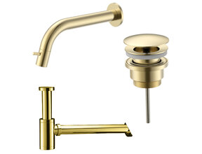 Fonteinkraan set Inbouw Stria Geborsteld Goud inkortbaar Toiletkraan + Sifon + Clickwaste