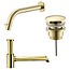 ALONI Fonteinkraan set Inbouw Stria Geborsteld Goud inkortbaar Toiletkraan + Sifon + Clickwaste