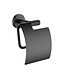 ALONI Toiletrolhouder Stria Mat Zwart (PVD-gecoat) met klep