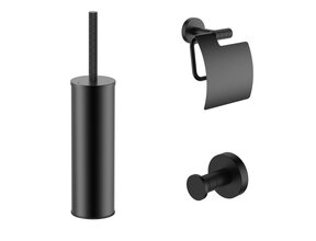 Toilet Accessoires Set Stria Mat Zwart PVD-Gecoat  - Toiletborstelhouder + Toiletrolhouder + Handdoekhaak