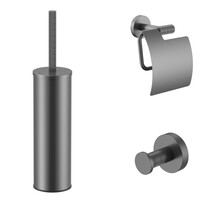 Toilet Accessoires Set Stria Gunmetal PVD-Gecoat  - Toiletborstelhouder + Toiletrolhouder + Handdoekhaak