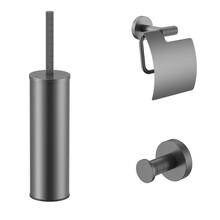 Toilet Accessoires Set Stria Gunmetal PVD-Gecoat  - Toiletborstelhouder + Toiletrolhouder + Handdoekhaak