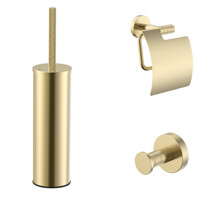 Toilet Accessoires Set Stria Geborsteld Goud PVD-Gecoat  - Toiletborstelhouder + Toiletrolhouder + Handdoekhaak