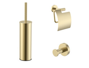 Toilet Accessoires Set Stria Geborsteld Goud PVD-Gecoat  - Toiletborstelhouder + Toiletrolhouder + Handdoekhaak