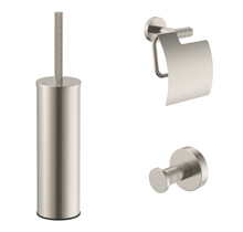 Toilet Accessoires Set Stria Geborsteld RVS - Toiletborstelhouder + Toiletrolhouder + Handdoekhaak
