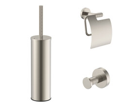 Toilet Accessoires Set Stria Geborsteld RVS - Toiletborstelhouder + Toiletrolhouder + Handdoekhaak