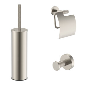 Toilet Accessoires Set Stria Geborsteld RVS - Toiletborstelhouder + Toiletrolhouder + Handdoekhaak