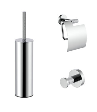 ALONI Toilet Accessoires Set Stria Chroom - Toiletborstelhouder + Toiletrolhouder + Handdoekhaak